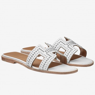 AAAAA Copy Hermes Oran Studs Sandals In White Leather HD1753xz13