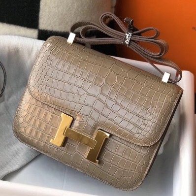 Best Hermes Constance 18 Handmade Bag In Taupe Embossed Crocodile HD492kr25