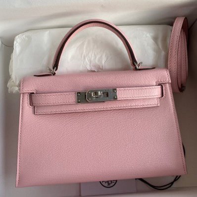 Best Hermes Kelly Mini II Sellier Handmade Bag In Rose Sakura Chevre Mysore Leather HD1142Ml87