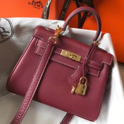 Best Replica Hermes Kelly 20cm Bag In Bordeaux lemence Leather GHW HD874zU69