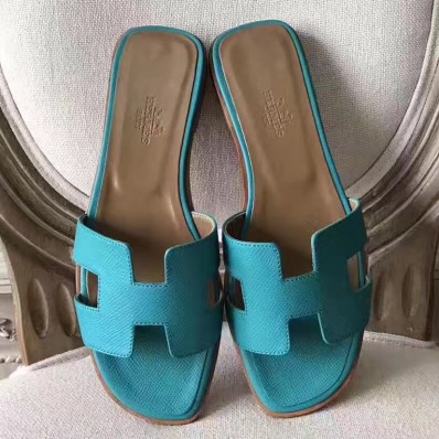 Cheap Hermes Oran Sandals In Lagon Epsom Leather HD1690kN56