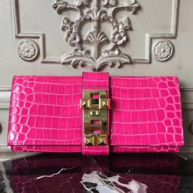 Copy Best Quality Hermes Medor Clutch Bag In Rose Red Crocodile Leather HD1512BR87