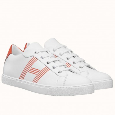 Copy Hermes Men's Avantage Sneakers In White/Orange Calfskin HD1521dK58