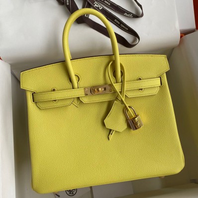 Fake Hermes Birkin 25 Retourne Handmade Bag In Lime Epsom Calfskin HD90qY98