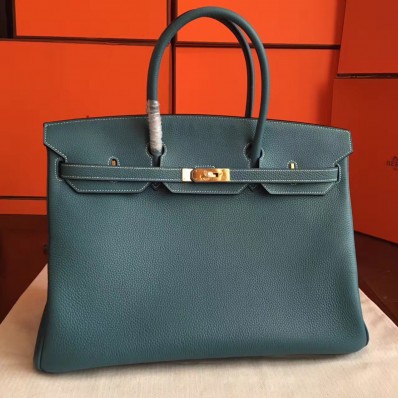 Fake Hermes Birkin 40 Handmade Bag In Blue Jean Clemence Leather HD324IL96