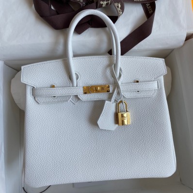 Hermes Birkin 25 Retourne Handmade Bag In White Clemence Leather HD115bT70