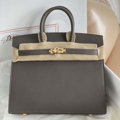 Hermes Birkin 25 Sellier Handmade Bag In Etain Epsom Calfskin HD117eZ32