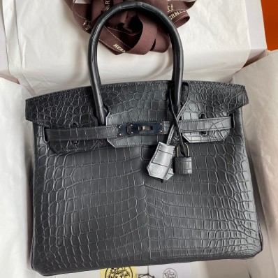 Hermes Birkin 30 Handmade Bag In Black Crocodile Niloticus Matte Skin HD143Mu87