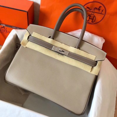 Hermes Birkin 30 Handmade Bicolor Bag In Grey Epsom Leather HD62im52