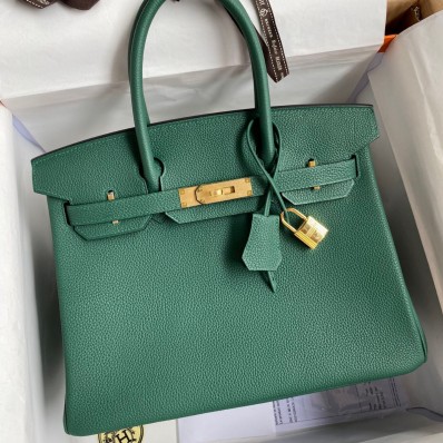 Hermes Birkin 30 Retourne Handmade Bag In Malachite Clemence Leather HD184yx89