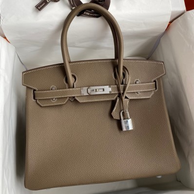 Hermes Birkin 30 Retourne Handmade Bag In Taupe Clemence Leather HD194OR71