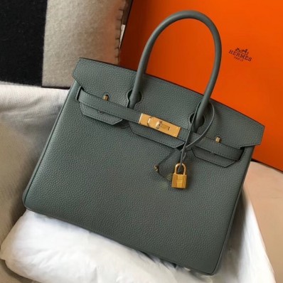 Hermes Birkin 30cm Bag In Vert Amande Clemence Leather GHW HD227wh86