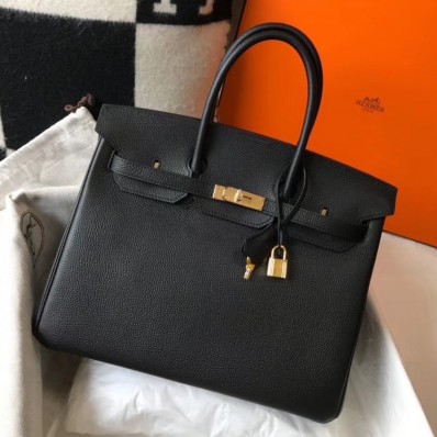 Hermes Birkin 35cm Bag In Black Clemence Leather GHW HD244iM92