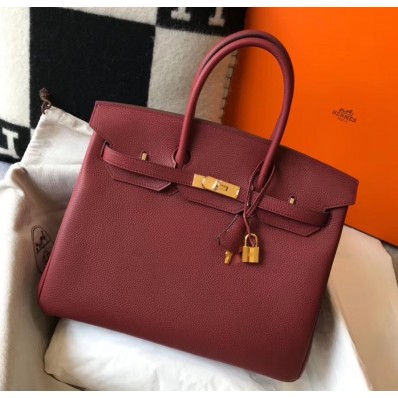 Hermes Birkin 35cm Bag In Bordeaux Clemence Leather GHW HD248Ul96