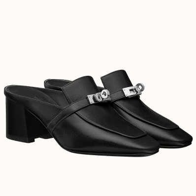 Hermes Blossom Mules 60mm In Black Goatskin HD293CD19