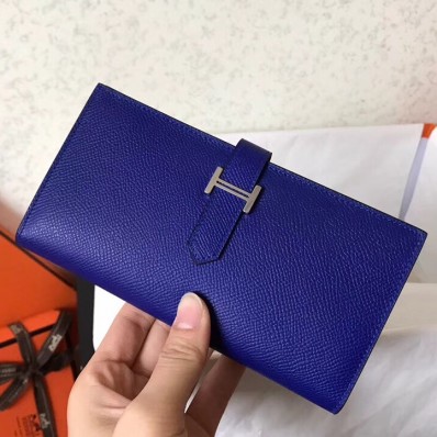 Hermes Blue Electric Epsom Bearn Gusset Wallet HD312Tq55