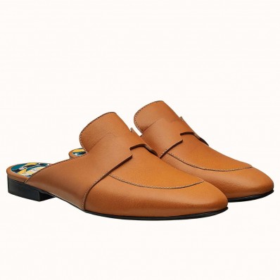 Hermes Catena Mules In Brown Calfskin HD425QX19