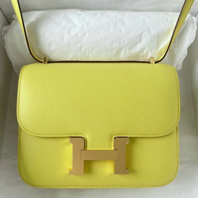 Hermes Constance 18 Handmade Bag In Lime Evercolor Calfskin HD470JV76