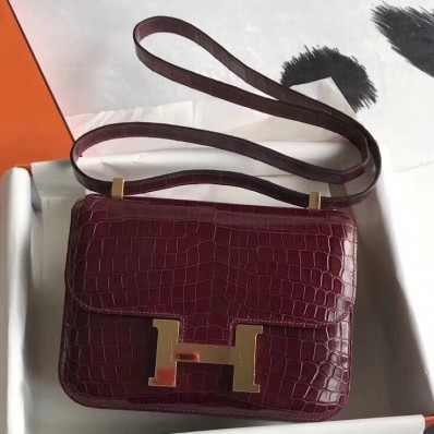 Hermes Constance 24 Handmade Bag In Bourgogne Niloticus Crocodile HD529io40