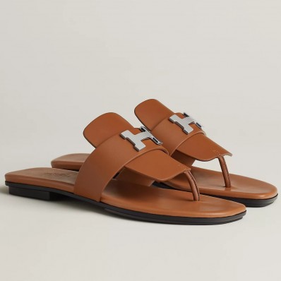 Hermes Galerie Sandals In Brown Calfskin HD635eh94