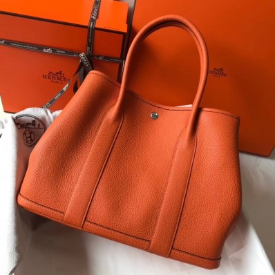 Hermes Garden Party 36 Bag In Orange Clemence Leather HD656rN47