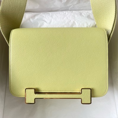 Hermes Geta Handmade Bag In Jaune Bourgeon Chevre Mysore Leather HD668jB82