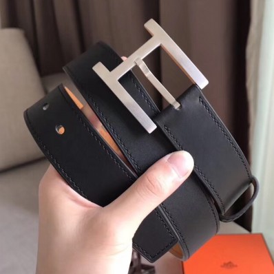 Hermes James 35MM Belt In Black Box Calfskin HD807Hk55