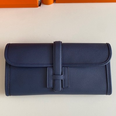 Hermes Jige Elan 29 Clutch Bag In Blue Saphir Epsom Leather HD815xW68