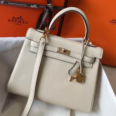 Hermes Kelly 25cm Retourne Bag In Craie Clemence Leather HD900KD87