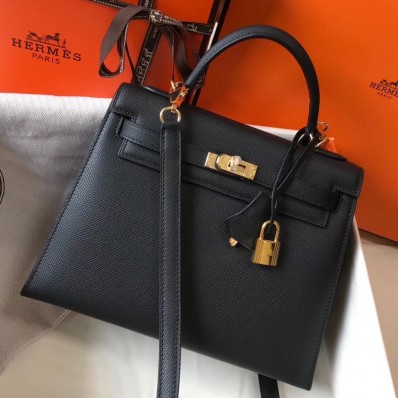 Hermes Kelly 25cm Sellier Bag In Black Epsom Leather HD909wh86