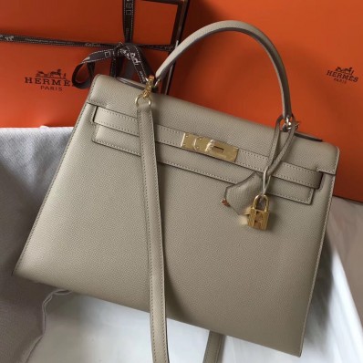 Hermes Kelly 32cm Bag In Gris Tourterelle Epsom Leather GHW HD968Sy67