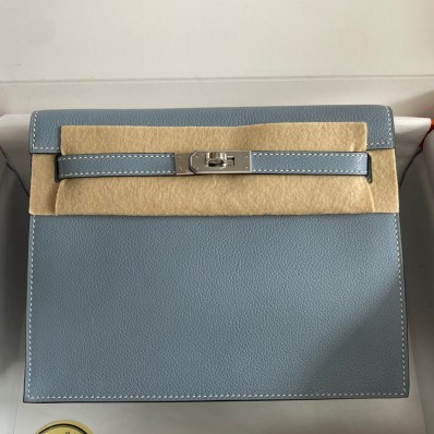 Hermes Kelly Danse II Bag In Blue Lin Evercolor Calfskin HD1019vK93