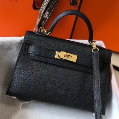 Hermes Kelly Mini II Bag In Black Epsom Leather GHW HD1050SS41