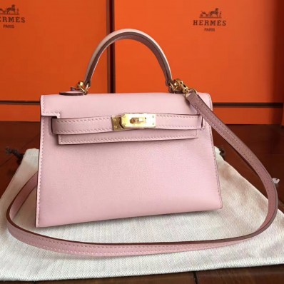 Hermes Kelly Mini II Handmade Bag In Rose Dragee Swift Calfskin HD1946Rp39