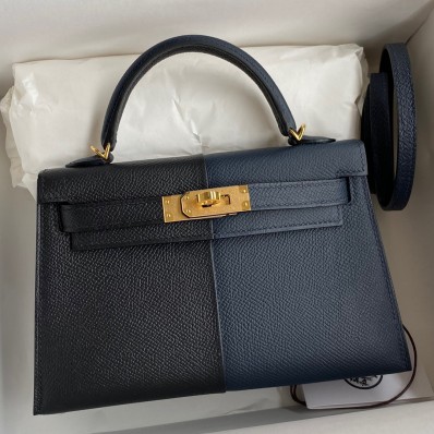 Hermes Kelly Mini II Sellier Tri-color Bag In Black/Blue Indigo/Red Calfskin HD1153Jk12