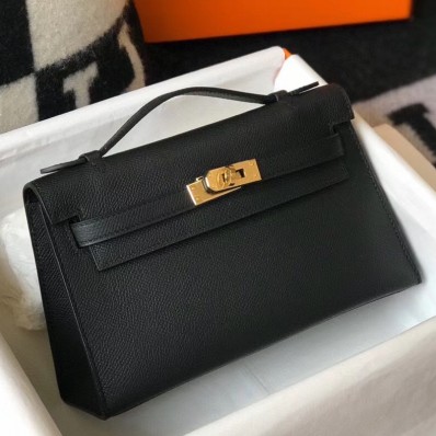 Hermes Kelly Pochette Bag In Black Epsom Leather HD1156xW68