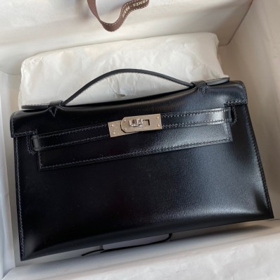 Hermes Kelly Pochette Handmade Bag In Black Box Calfskin HD1172fz60