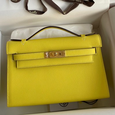 Hermes Kelly Pochette Handmade Bag In Lime Epsom Calfskin HD1194xh67