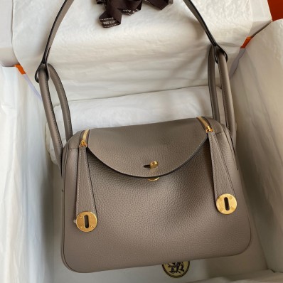 Hermes Lindy 26 Handmade Bag In Gris Asphalt Clemence Leather HD1390vX33