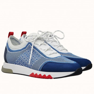 Hermes Men's Addict Sneakers In Bicolor Blue Knit HD1514eP76