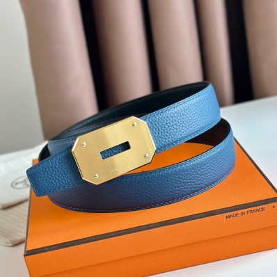 Hermes Neo Reversible Belt 32MM in Blue Clemence Leather HD1609pZ48