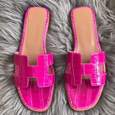 Hermes Oran Sandals In Rose Shiny Niloticus Crocodile HD1710Sy67