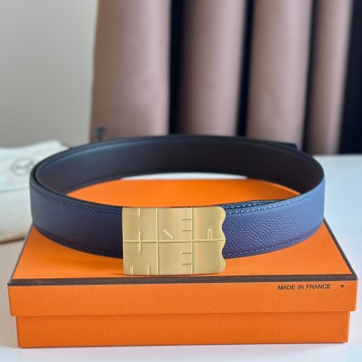 Hermes Typo Reversible Belt 32MM in Blue Epsom Calfskin HD2040sY95