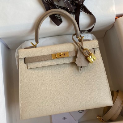 Hot Hermes Kelly Sellier 25 Bicolor Bag in Craie and Trench Epsom Calfskin HD1266IA66