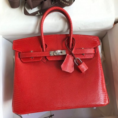 Imitation Hermes Birkin 25 Retourne Handmade Bag In Red Lizard Leather HD104EY79