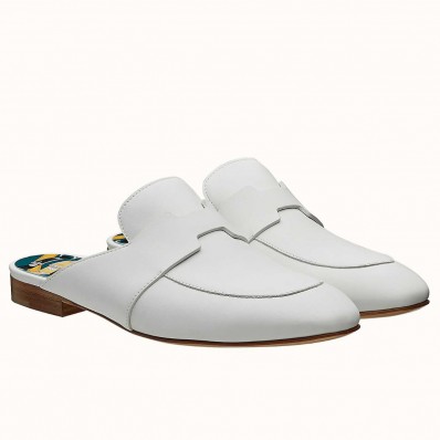 Imitation Hermes Catena Mules In White Calfskin HD427hc46