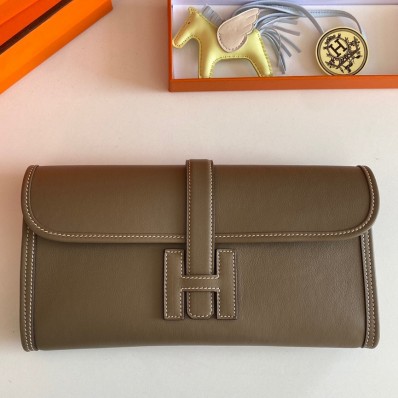 Imitation Hermes Jige Elan 29 Clutch Bag In Taupe Swift Calfskin HD835Fo38