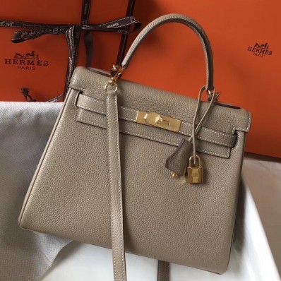Imitation Hermes Kelly 28cm Bag In Gris Tourterelle Clemence Leather GHW HD938SU34