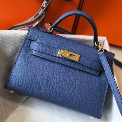 Imitation Hermes Kelly Mini II Bag In Blue Agate Epsom Leather GHW HD1051lH78