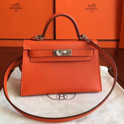 Imitation Hermes Kelly Mini II Handmade Bag In Orange Epsom Leather HD1081Nj42